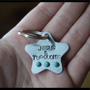 Jesus and turquoise keychain